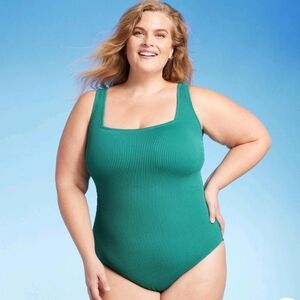 Women's Pucker Square Neck One Piece Swimsuit - Kona Sol Teal Green 22